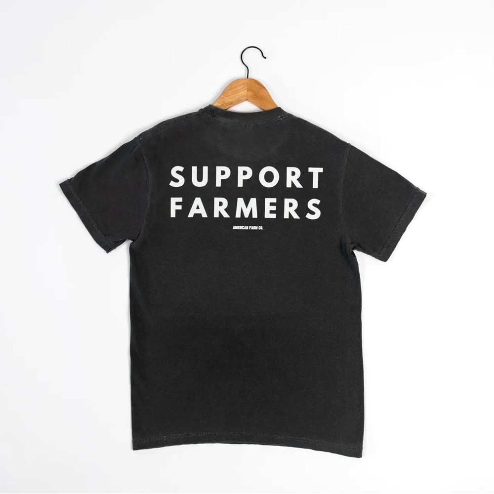 Comfort Colors Support Farmers Black Tee with White Back Text